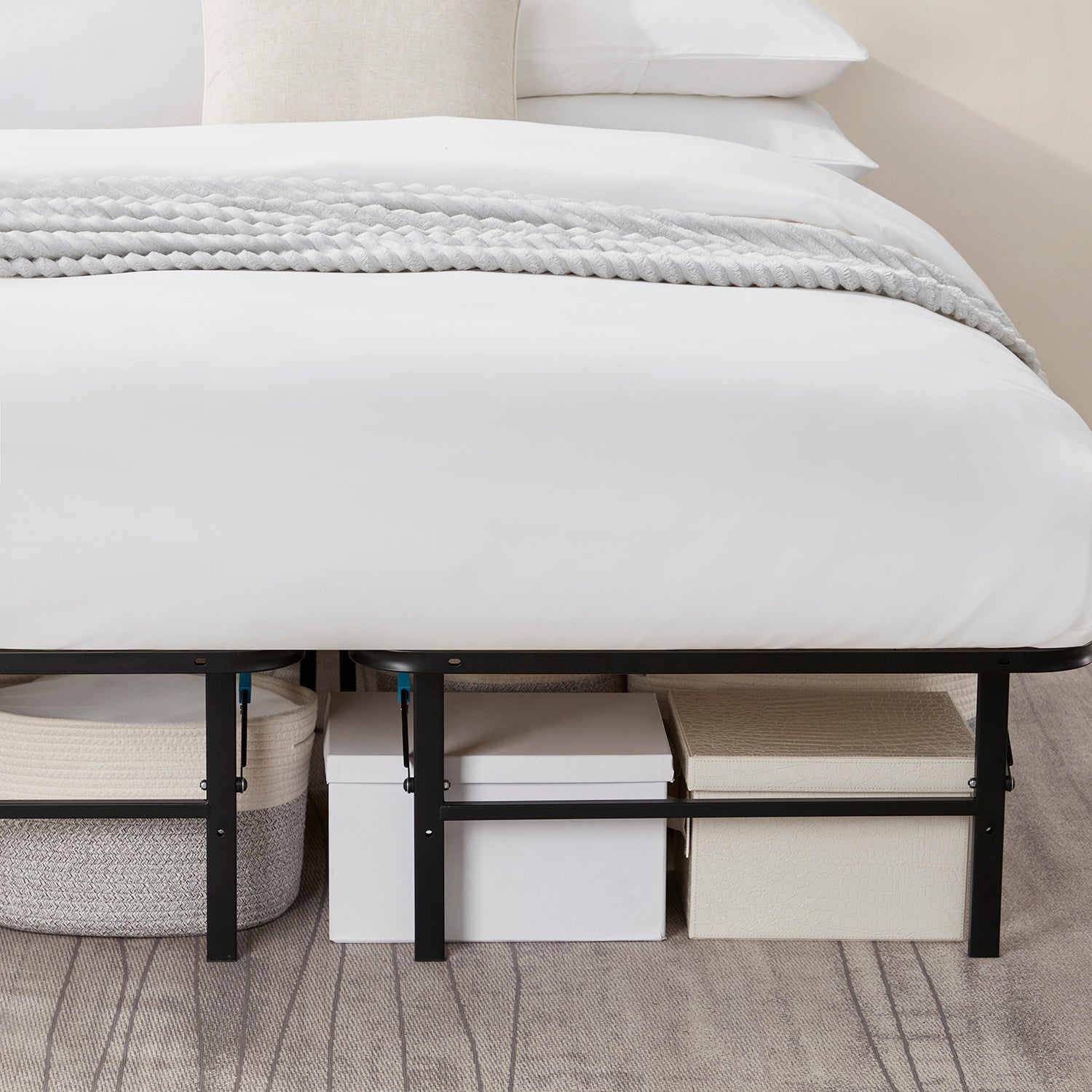 Foldable Metal Platform Storage Bed Frame