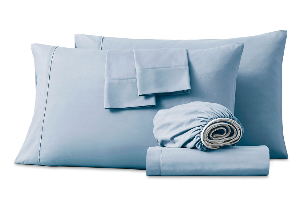 Sleeptone Queen 6pc Sheet Set w 4 Pillow Cases, Light Blue Fabric